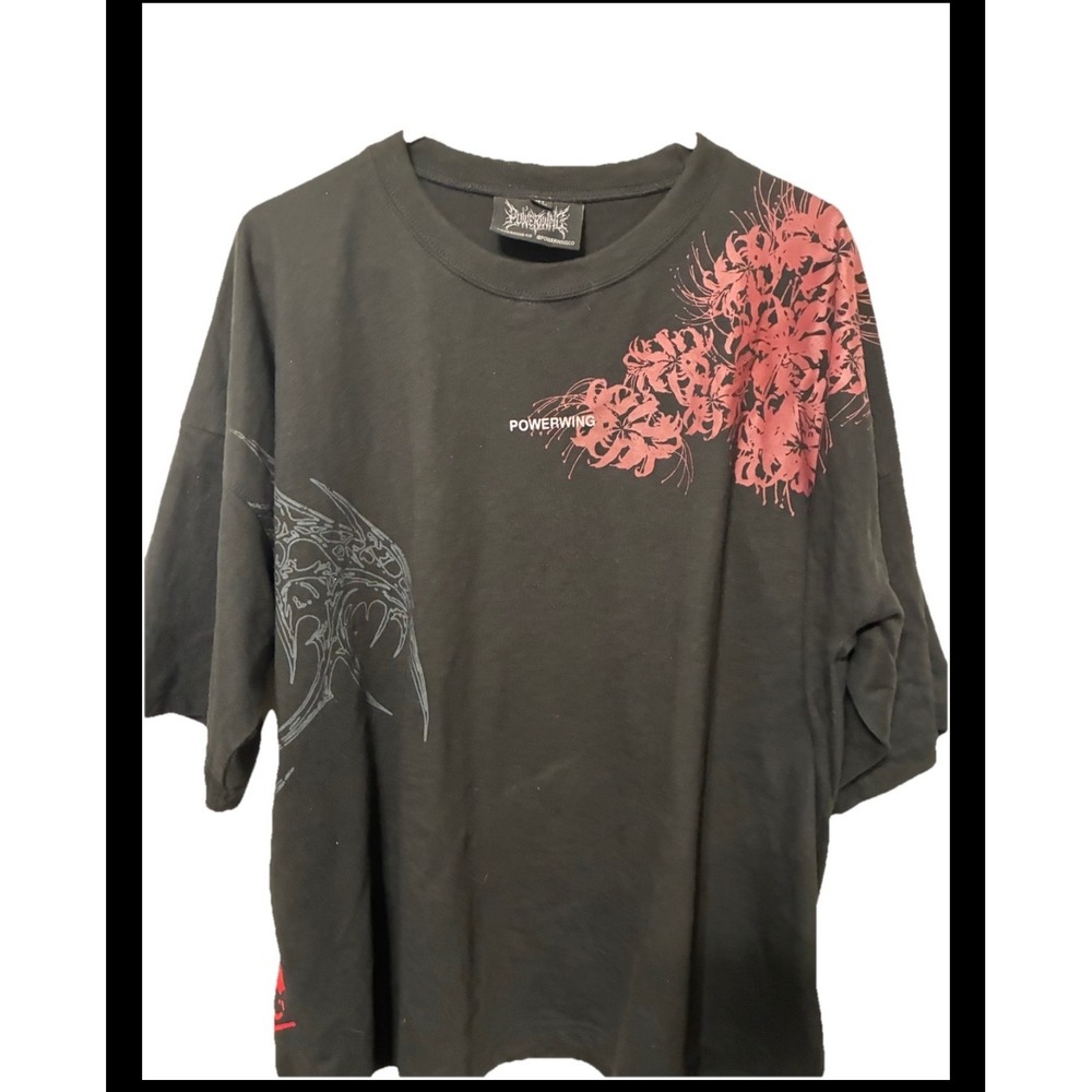 Powerwing Mens Black Graphic T-Shirt XL Oversized Red Spider Lily  Streetwear